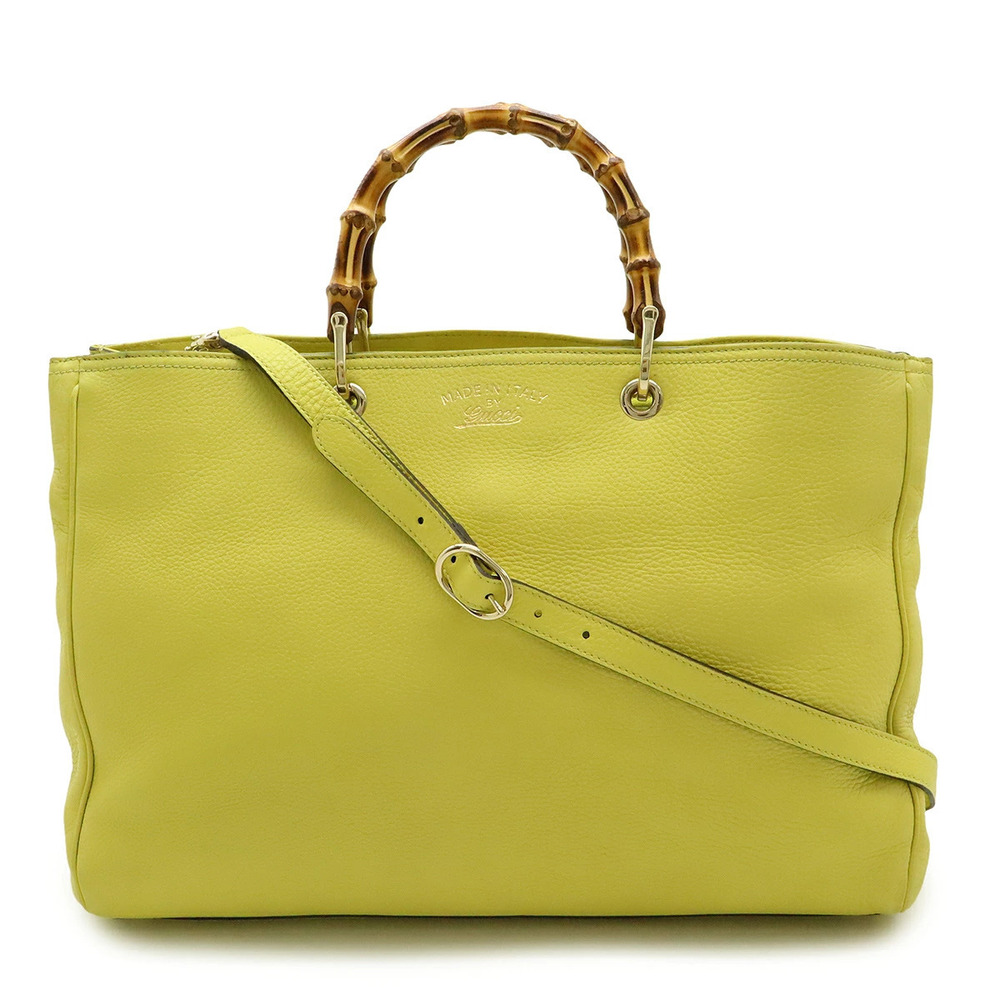 Gucci Bamboo Shopper Tote Bag Handbag Shoulder Leather Yellow